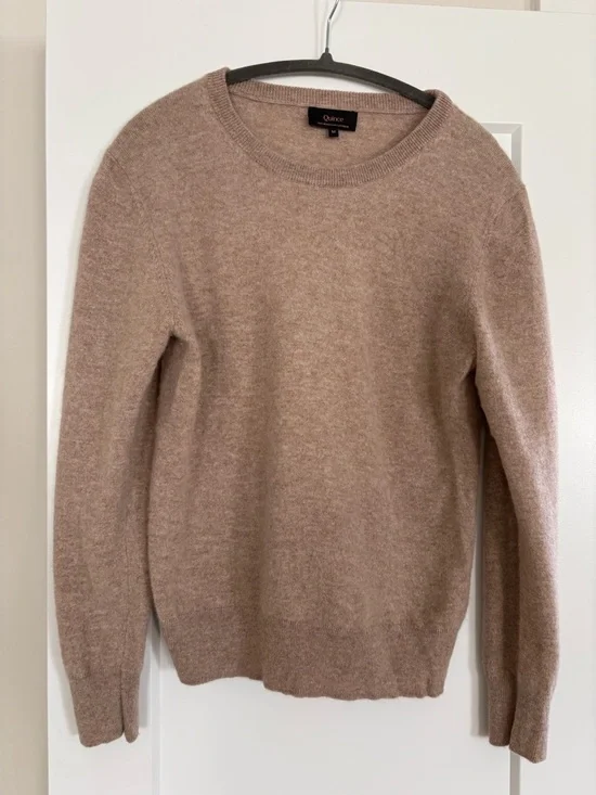 Quince Cashmere Crewneck Sweater in Taupe - Picture 3 of 3